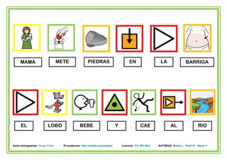 MAMÁ                         METE                PIEDRAS                         EN                 LA               BARRIGA




     EL                   LOBO                  BEBE                         Y                CAE               AL                 RIO



Autor pictogramas: Sergio Palao     Procedencia: http://catedu.es/arasaac/       Licencia: CC (BY-NC)   AUTORAS: Marta L. Ruth R. María Y.
 