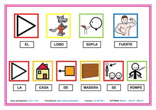 EL                             LOBO                            SOPLA                          FUERTE




       LA                         CASA                   DE                  MADERA                  SE                 ROMPE


Autor pictogramas: Sergio Palao     Procedencia: http://catedu.es/arasaac/   Licencia: CC (BY-NC)   AUTORAS: Marta L. Ruth R. María Y.
 