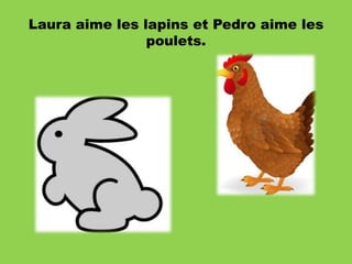 Laura aime les lapins et Pedro aime les
poulets.

 