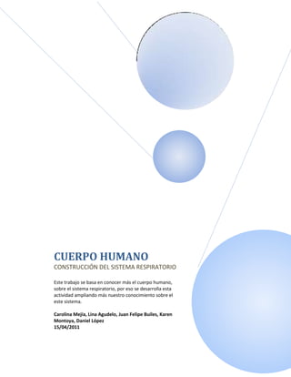 36785557543800011614155080000-1606555080000CUERPO HUMANOCONSTRUCCIÓN DEL SISTEMA RESPIRATORIOEste trabajo se basa en conocer más el cuerpo humano, sobre el sistema respiratorio, por eso se desarrolla esta actividad ampliando más nuestro conocimiento sobre el este sistema.Carolina Mejía, Lina Agudelo, Juan Felipe Builes, Karen Montoya, Daniel López15/04/2011<br />Construir el Cuerpo Humano<br />Objetivo.<br />Planear, Diseñar y Construir el Cuerpo Humano a través de Material Reciclable.<br />Afianzar el trabajo en equipo.<br />Justificación.<br />El grado octavo tiene como fin afianzar los conceptos del Sistema Respiratorio enfocado en las partes, de ahí la importancia de distinguir y aprender la ubicación de estos en el Cuerpo Humano.<br />Metodología.<br />En cada grupo vamos a realizar una planeación del diseño y construcción del Sistema Respiratorio, para lograr esto, se tendrá en cuenta el trabajo en equipo, el trabajo de planeación (materiales, delegar funciones, construcción del texto a entregar “Bitácora”), el diseño (Esquema o Dibujo del Sistema Respiratorio a construir).<br />El procedimiento va a ser el siguiente:<br />Observar los videos de Trabajo en Equipo y Trabajo en Equipo y Competencia.<br />Realizar un Ensayo del video mínimo de página y media acerca del trabajo en equipo.<br />Iniciar la Bitácora de trabajo, en ella se debe de plasmar todas las lluvias de ideas, el proceso de la planeación, el diseño, los aciertos y los fracasos, entre otros.<br />Recordemos que la Construcción del Sistema Respiratorio, va a ser a partir de Materiales Reutilizables, pero para la construcción de la tráquea y los bronquios se cuenta con el Torno para darle forma a los anillos y la Fresadora también.<br />Recordemos que se debe de entregar el trabajo escrito en normas Icontec y este será recogido el 15 de Abril al Representante de Grupo, para ese día también se expondrán el sistema respiratorio Físico.<br />2. Trabajo en equipo humor: Ensayo<br />En el video inicialmente solo vemos tres personas que en un momento dado tienen una necesidad igual que es ir al baño a orinar, pero las prioridades de cada uno son distintas, uno quiere tomar cerveza, el otro quiere fumar y el otro solamente está concentrado en lo que hace en el baño.<br />La prioridad del que quiere fumar y al mismo tiempo orinar, lo conllevan a pedir una colaboración que es muy particular, consiste  en que su vecino además de orinar lo ayude con el encendedor y él lo ayuda con su miembro para el poder sacar del bolsillo el encendedor y seguir orinando al mismo tiempo; pero  como tiene las dos manos ocupadas le pide el favor al tercer vecino para que lo ayude sosteniendo su  miembro para alcanzar a encender el cigarrillo.<br />Todo esto nos aporta que indistintamente sean las circunstancias, el trabajo en equipo funciona, porque desde que haya una comunicación eficaz, verídica acompañada de coordinación y cooperación los proyectos se pueden llevar a cabo.<br />Trabajo  en equipo y competencias: Ensayo<br />En el trabajo en equipo cuando participas, comunicas, recibes, das y además te sales del punto de dirigir y a su vez tratas de ponerte en el punto del otro, es una forma de salirte de tu verdad y realidad, para experimentar los puntos de vista de los otros compañeros y poder ver su realidad desde su punto de vista.<br />Generar hábitos de competencia te conlleva en el mismo tiempo a pensar, hablar, actuar, improvisar, mirar, analizar y sacar del momento el mayor lucro y la mejor definición de los hechos, de la gestión, de la calidad y la innovación.<br />Cuando se trabaja en equipo, se tiene que estar muy coordinado, porque de un grupo de 5 ó 6 personas que pueden dar lo mejor de sí, normalmente, solo dos o tres se esfuerzan por realizar la actividad y los otros se colocan en una posición pasiva y de espera, dejan de ser pensantes, a portantes de ideas, desarrolladores de nuevos proyectos por esperar y delegar el trabajo a los otros, que no alcanzan a desarrollar en el mismo tiempo todas las actividades.   <br />Un equipo de trabajo debe tener como principio cual es el resultado al que se quiere llegar, cual es el rendimiento, la calidad y eficacia en el desarrollo de la actividad.  Todos los participantes del equipo deben estar dispuestos y entrenados para realizar todas las actividades desde la más sencilla hasta la más compleja y tener un alto grado de conciencia y flexibilidad y una gran capacidad de salirse de ti mismo.<br />Cuando hay equipos de trabajo debe de haber como regla una selección del grupo porque de lo contrario, dejar pasar los no a portantes y no desarrolladores de ideas y actividades, genera un trabajo de mala calidad, debido a que no se alcanza el resultado deseado por la no planeación estratégica. <br /> 3.  Bitácoras:<br />Lunes: Fue el día  en que iniciamos esta actividad la cual se nos surgieron varias ideas para la construcción de los ensayos.<br />Martes: comenzamos a realizar las ideas sobre los dos ensayos de los videos se nos ocurrieron varias ideas y una de ellas fue que el ensayo fuera como una reflexión ya que  nosotros  necesitamos comprender bien el trabajo en equipo.<br />Miércoles: en este día comenzamos la realización de las bitácoras, además estuvimos hablando  de cómo habría de quedar el diseño del sistema respiratorio y así poder reunir todos los materiales y empezarlo a construir.<br />Jueves: en este día ya hemos terminado los ensayos sobre los videos comenzamos a discutir sobre los materiales que cada uno va a aportar para la construcción de esta actividad que estamos desarrollando sobre el sistema respiratorio.  <br />  <br />IDEAS <br />Vasos plásticos<br />Papel higiénico<br />Tubos pvc<br />Botellas plásticas<br />Tubos de vidrio<br />Bombas grandes y pequeñas<br />Plastilina<br />Icopor<br />Colbón con agua<br />Mirellas<br />Guantes de látex<br />Tabla y pinturas <br />1010412-633232472690-42989500 <br />578815100432512978100432Bombas <br />1398118157607077632669825Tubo de PVC<br />1010412134087Botellas plásticas<br />42519689865Tapas de gaseosa<br />Guantes de látex<br />42519610165100Tablas <br />Pintura<br />Papel higiénico y colbón <br />