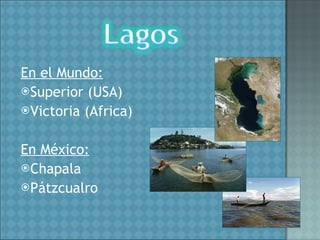 En el Mundo: Superior (USA) Victoria (Africa) En México: Chapala Pátzcualro 