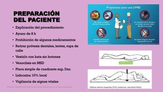 PREPARACIÓN
DEL PACIENTE
• Explicación del procedimiento
• Ayuno de 8 h
• Prohibición de algunos medicamentos
• Retirar prótesis dentales, lentes, ropa de
calle
• Vestirlo con bata sin botones
• Venoclisis en MSD
• Placa simple de cuadrante sup. Der.
• Lidocaína 10% local
• Vigilancia de signos vitales
Córdoba Villalobos José Angel.Procedimientos endoscopicos en gastroenterología
 