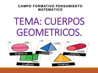CAMPO FORMATIVO PENSAMIENTO
MATEMÁTICO
TEMA: CUERPOS
GEOMETRICOS.
 