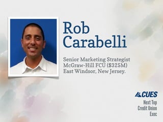 Rob
Carabelli
Senior Marketing Strategist
McGraw-Hill FCU ($325M)
East Windsor, New Jersey.

 