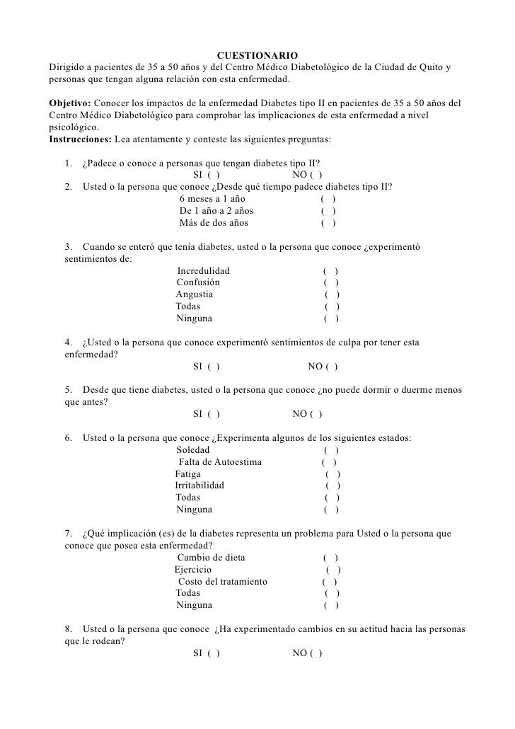 Cuestionario de Diabetes Cuestionario de Diabetes