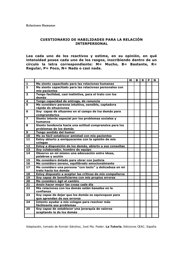 Cuestionario de habilidades para la relación interpersonal