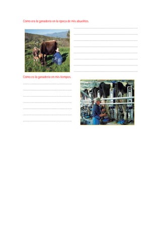 Cómo era la ganadería en la época de mis abuelitos.
………………………………………………………………
………………………………………………………………
………………………………………………………………
………………………………………………………………
………………………………………………………………
………………………………………………………………
………………………………………………………………
………………………………………………………………
Cómo es la ganadería en mis tiempos.
……………………………………………….
……………………………………………….
……………………………………………….
……………………………………………….
……………………………………………….
……………………………………………….
……………………………………………….
 