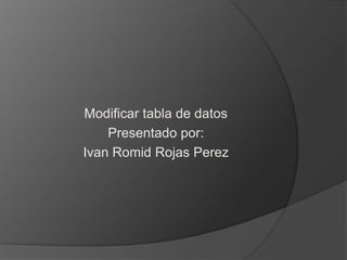 Modificar tabla de datos
Presentado por:
Ivan Romid Rojas Perez
 