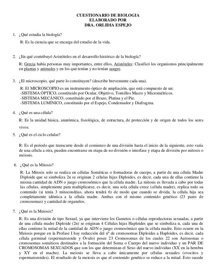 Cuestionario De Biologia 1
