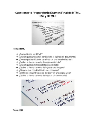 Cuestionario Preparatorio Html, css y html 5 | PDF