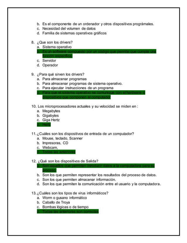 Cuestionario de hardware y software