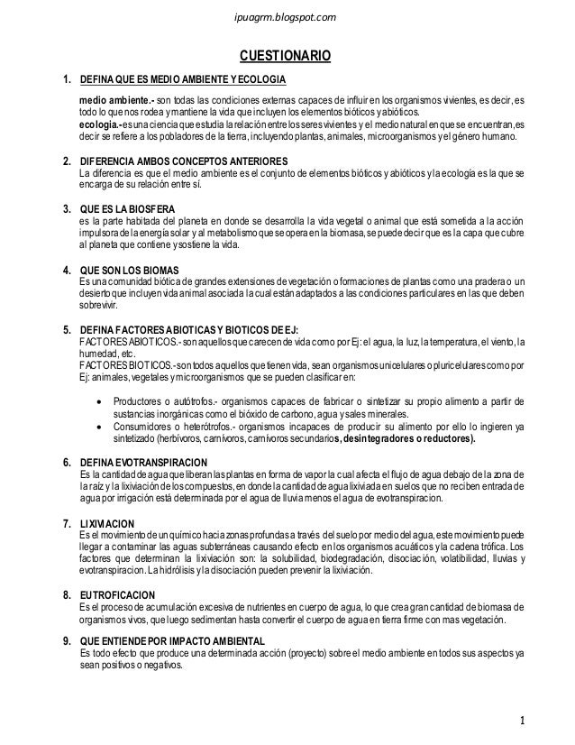 preguntas generales con respuesta cuestionario de impacto ambiental preguntas generales con respuesta cuestionario de impacto ambiental