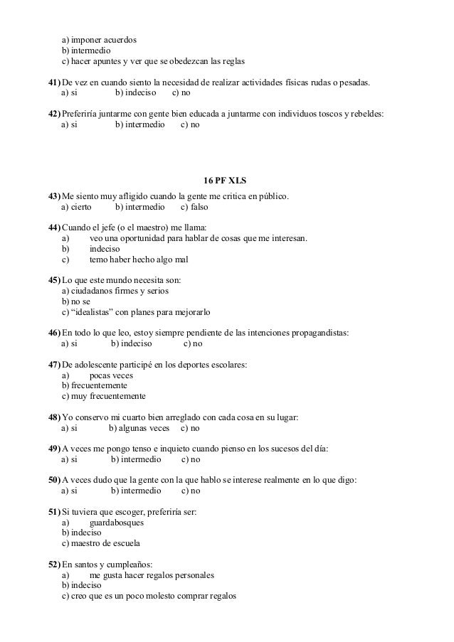 Cuestionario del 16 pf