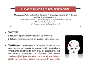 Cuestionario De Quejas Subjetivas De Memoria Pptx Brain And Nervous