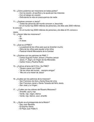 Cuestionario misionero