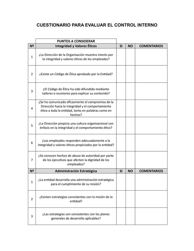 Cuestionario para evaluar el control interno | PDF