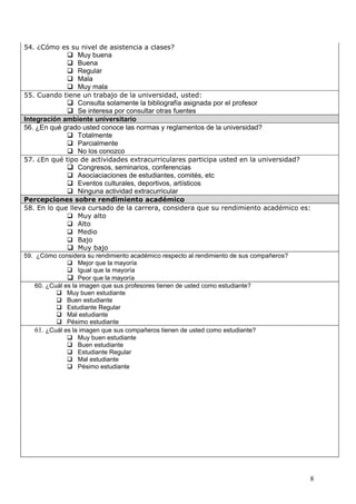 Cuestionario para medir el rendimiento academico | PDF