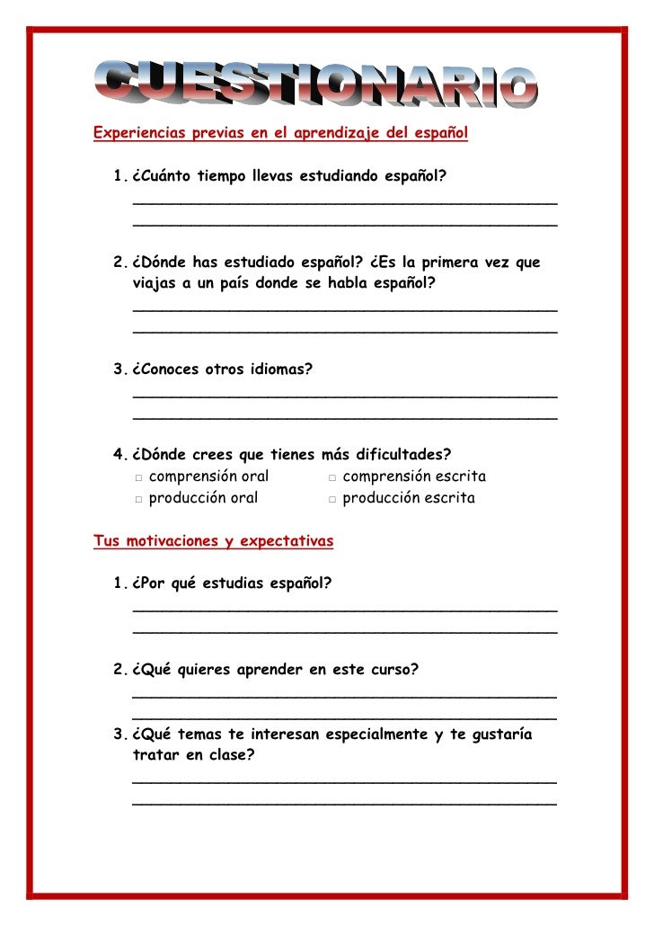 Cuestionario primer dia de clase