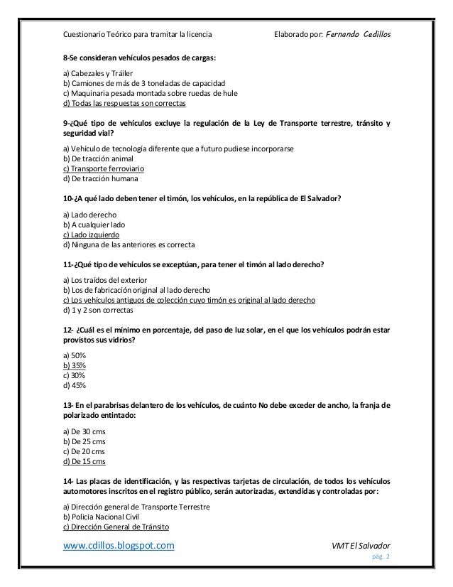 Examen Teórico De Manejo Preguntas Y Respuestas 2019 Bolivia Respuestas