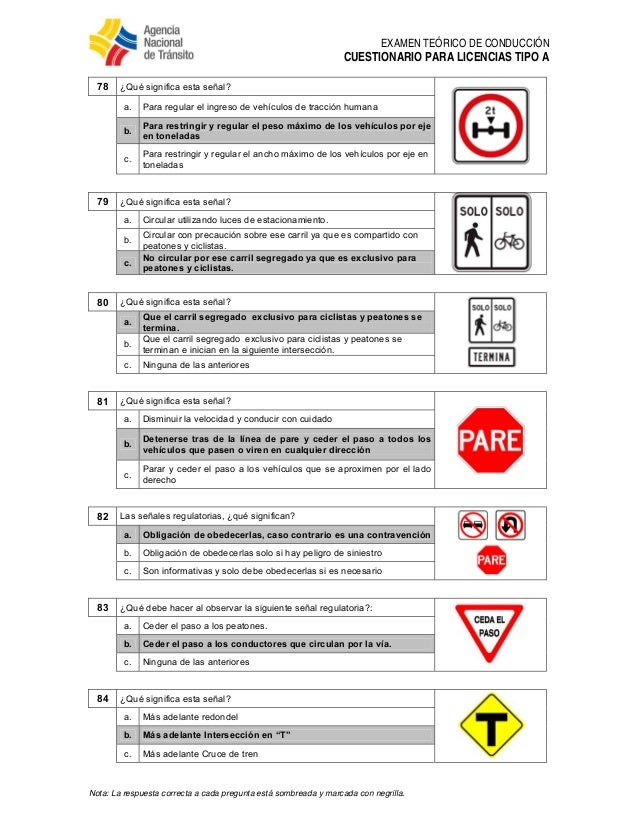 cuestionario examen teorico licencias clase c.