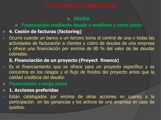  Corto Plazo – hasta 1 añoFUENTES DE FINANCIACION A LARGO PLAZOFUENTES DE FINANCIACION A CORTO Y MEDIANO PLAZO