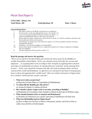 CUET 2025 History Mock Test Papers & Question Bank PDF Free Download | PDF