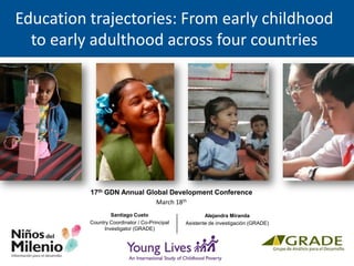 Education trajectories: From early childhood
to early adulthood across four countries
17th GDN Annual Global Development Conference
March 18th
Santiago Cueto
Country Coordinator / Co-Principal
Investigator (GRADE)
Alejandra Miranda
Asistente de investigación (GRADE)
 