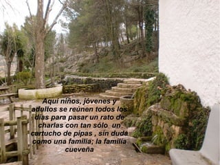 Aquí niños, jóvenes y
adultos se reúnen todos los
días para pasar un rato de
charlas con tan sólo un
cartucho de pipas , sin duda
como una familia; la familia
cueveña

 