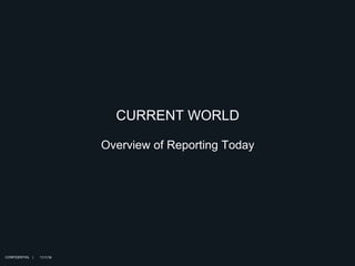 11/1/16
CURRENT WORLD
Overview of Reporting Today
CONFIDENTIAL |
 