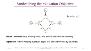 Sandwiching the Mitigation Objective
[M. Simpson, F. Hashemi, and L. Misinformation Mitigation under Differential Propagation Rates and Temporal Penalties. VLDB 2022]
Simple Candidate: drop meeting events and enforce dominant tie-breaking.
Tighter UB: remove meeting events on edges that can be traversed by both sides.
!" = {%&, %(}
12/13/22 CUHK-Shenzhen, China 125
 