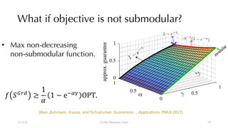 What if objective is not submodular?
12/13/22 CUHK-Shenzhen, China
• Max non-decreasing
non-submodular function.
! "#$%
≥
1
(
1 − e+,-
OPT.
[Bian, Buhmann, Krause, and Tschiatschek. Guarantees … Applications. PMLR 2017].
78
 