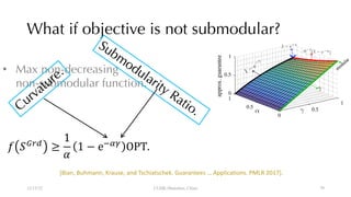 What if objective is not submodular?
12/13/22 CUHK-Shenzhen, China
• Max non-decreasing
non-submodular function.
! "#$%
≥
1
(
1 − e+,-
OPT.
[Bian, Buhmann, Krause, and Tschiatschek. Guarantees … Applications. PMLR 2017].
79
 