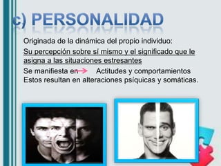 Originada de la dinámica del propio individuo:
Su percepción sobre sí mismo y el significado que le
asigna a las situacion...