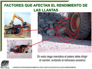 FACTORES QUE AFECTAN EL RENDIMIENTO DE
             LAS LLANTAS




               En esta ciega maniobra el palero debe dirigir
                el camión, evitando el retroceso excesivo
 