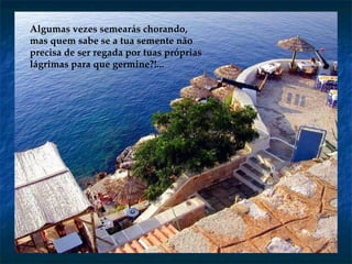 Algumas vezes semearás chorando, mas quem sabe se a tua semente não precisa de ser regada por tuas próprias lágrimas para que germine?!... 
