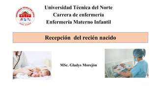 Universidad Técnica del Norte
Carrera de enfermería
Enfermería Materno Infantil
MSc. Gladys Morejón
Recepción del recién nacido
 
