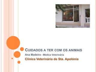 CUIDADOS A TER COM OS ANIMAIS
Ana Madeira - Médica Veterinária
Clínica Veterinária de Sta. Apolónia
 