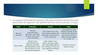  As terapias nutricionais nas doenças são extremamente importantes para
prevenção dos agravos e do aparecimento de outras doenças no idoso.
 