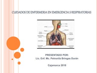 CUIDADOSDE ENFERMERIA EN EMERGENCIA S RESPIRATORIAS
PRESENTADO POR:
Lic. Enf. Mc. Petronila Bringas Durán
Cajamarca 2018
 