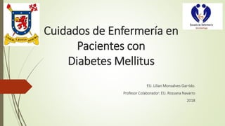 Cuidados de Enfermería en
Pacientes con
Diabetes Mellitus
EU. Lilian Monsalves Garrido.
Profesor Colaborador: EU. Rossana Navarro
2018
 
