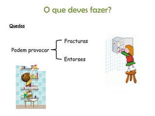 Quedas O que deves fazer? Fracturas Entorses Podem provocar 