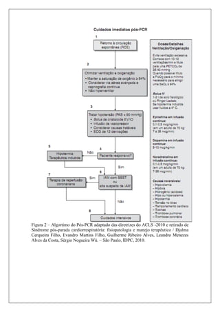 Figura 2 – Algortimo do Pós-PCR adaptado das diretrizes do ACLS -2010 e retirado de
Síndrome pós-parada cardiorrespiratória: fisiopatologia e manejo terapêutico / Djalma
Cerqueira Filho, Evandro Martins Filho, Guilherme Ribeiro Alves, Leandro Menezes
Alves da Costa, Sérgio Nogueira Wú. – São Paulo, IDPC, 2010.
 