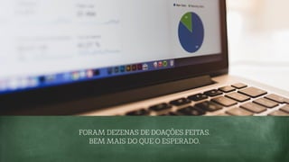 FORAM DEZENAS DE DOAÇÕES FEITAS.
BEM MAIS DO QUE O ESPERADO.
 