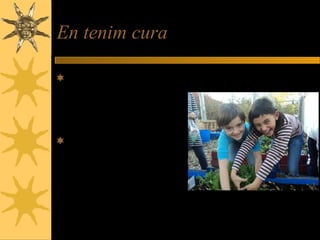 En tenim cura
Sempre intentem tenir
molta cura per
mantenir l’hort en
bones condicions.
Vam posar plats amb
cervesa perque hi
vagin els llimacs i es
morin.
 