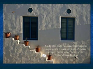 Cada ato, cada palavra, cada sorriso, cada olhar é uma semente. Procure sempre: "uma semente de amor", Autor desconhecido 