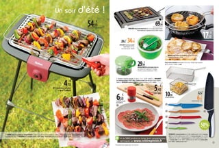 + de 5000 produits et toutes leurs caractéristiques
techniques sur www.cuisineplaisir.fr
1 - TEFALBarbecue sur pieds Easy Grill Réf BG904812, hauteur 73 cm, grille 37 x 23.5 cm réglable sur 2 niveaux, 2200W, fabriqué en France - 119999 - 54,99 € dont
éco-participation 0,16 € / 2 - NOGENT❋ 5 couteaux achetés = le 6ème
offert - Couteau office 9 cm, fabriqué en France - 000189 - 4,70 €
2
Un soir d’été !
1
6
ZYLISS Essoreuse à salade
SmartTouch 1 pression
sur le levier à piston - 462076
7
SHIBAZI1-CouteauSantoku16cm-010907-6,45€aulieude12,90€*/2-Couteau
chef20cm-010908-6,45€aulieude12,90€*/ 3-Couteauàdécouper19cm-010909
-5,95€aulieude11,90€*/4-Couteauàpain20cm-010910-6,25€aulieude12,50€*/
5 - Couteau utile 11.5 cm - 010911 - 3,95 € au lieu de 7,90 €* / 6 - Couteau office
8 cm - 010912 - 3,75 € au lieu de 7,50 €*
6,50
€
L’assiette à steack
ou carpaccio
5,40
€
❋ 5 couteaux achetés
= le 6ème
offert
BEKA Poêle à friture «Les Beignets», en émail, diam 26 cm,
tous feux dont induction - 385180
17,50
€
2
3
4
5
6
1
Panier à frites individuel en inox, dim 9.5 x 9.5 x 6 cm - 014368 / Existe 2 portions,
dim 21 x 10 x 8 cm - 014369 - 17,90 €
10,90
€
Le panier individuel
PHILIPS Plancha Réf HD4418/20, 30 x 37 cm, plaque épaisse revêtue,
haute température, rangement vertical, 2300W - 662224
69,99
€
dontéco-participation0,16€
54,99
€
dont éco-participation 0,16 €
6,45
€
Couteau Santoku 16 cm
50%de remise
MOULINEXHachoir Rapido Color Art,
pour hacher tous les aliments en 5 secondes,
bol 900 ml, système rotatif breveté - 014051
29,99
€
1 - Assiette à steak ou carpaccio, en faIence, 27 cm - 012479 - 6,50 €/ 2 - NOGENT
❋ 5 couteaux achetés = le 6ème
offert - Couteau à steak 11 cm, fabriqué en France - 000190 -
5,40 € / 3 - BODUM Combiné moulin 2 en 1 poivre et sel Bistro - 014370 - 24,90 €
2
1
3
4,70
€
❋ 5 couteaux achetés
= le 6ème
offert
34,90
€
39,90
€ *
12,90
€ *
* Prix précédemment pratiqués dans notre collection.
 