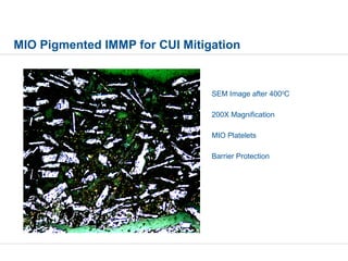 MIO Pigmented IMMP for CUI Mitigation
SEM Image after 4000
C
200X Magnification
MIO Platelets
Barrier Protection
 