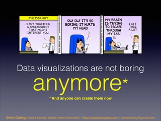 Data visualizations are not boring

anymore*
* And anyone can create them now

Steve Outing (media futurist, digital-news innovator) • http://mediadisruptus.com • steveouting@gmail.com

 