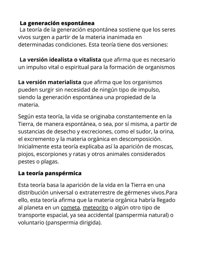 Teorías del origen de la vida | PDF