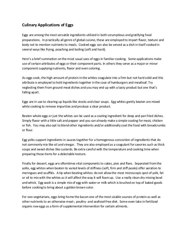 Culinary applications of eggs